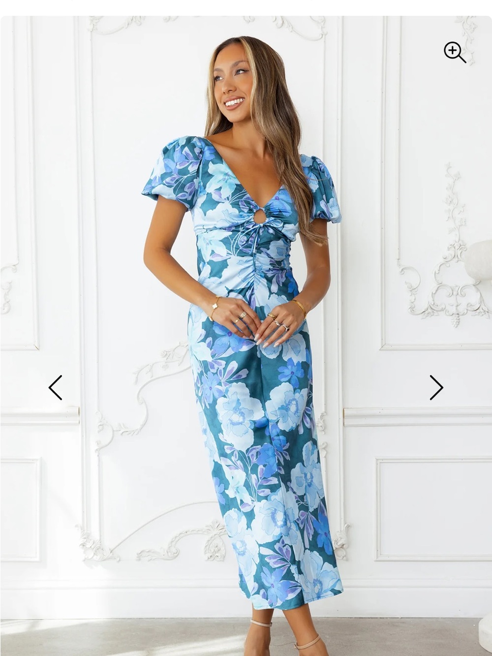 Hello Molly Teal Blue Floral Tie-Front Midi Dress - Picture 2 of 7